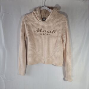 Ragwear USA Embroidered Moab Utah Chenille Knit Hoodie Sweater Cream Size M